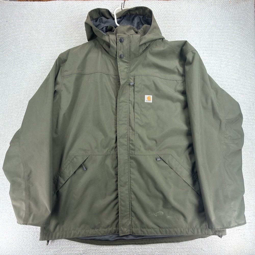 Carhartt Storm Defender Jacket Mens 3XL Tall Moss Waterproof Hooded OJ4670